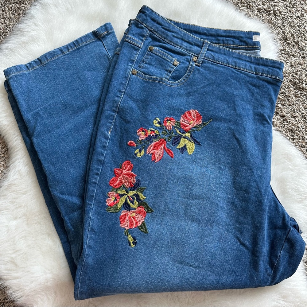 Woman Within Floral Embroidered Jeans